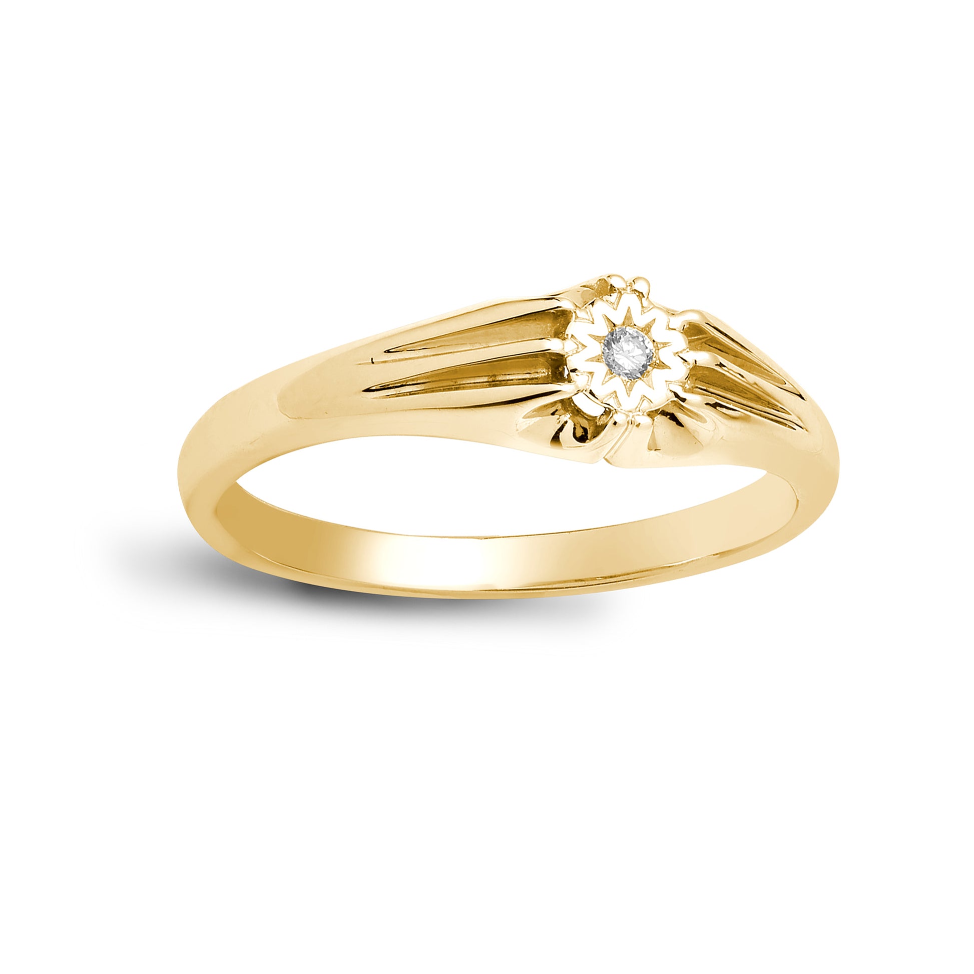 Mens 9ct Gold  0.04ct Diamond Gypsy Solitaire Ring 6mm - 9R506