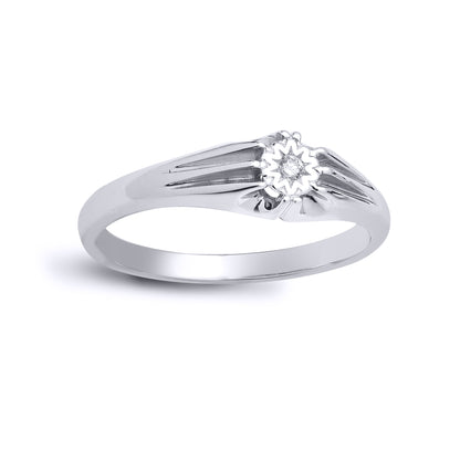 Mens 9ct White Gold  0.04ct Diamond Gypsy Solitaire Ring 6mm - 9R507