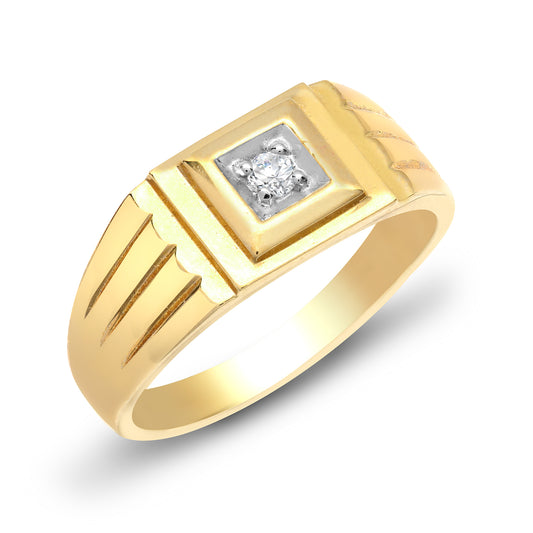 Mens 9ct Gold  0.11ct Diamond Solitaire Signet Ring 9mm - 9R510