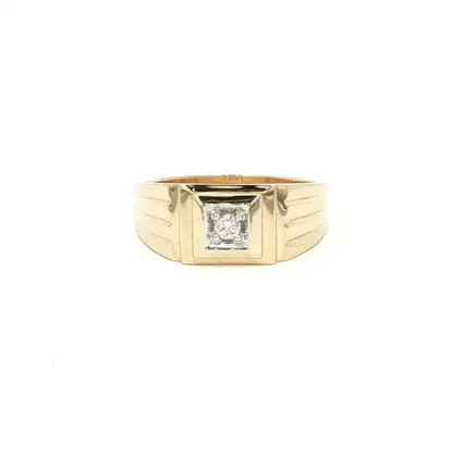Mens 9ct Gold  0.11ct Diamond Solitaire Signet Ring 9mm - 9R510