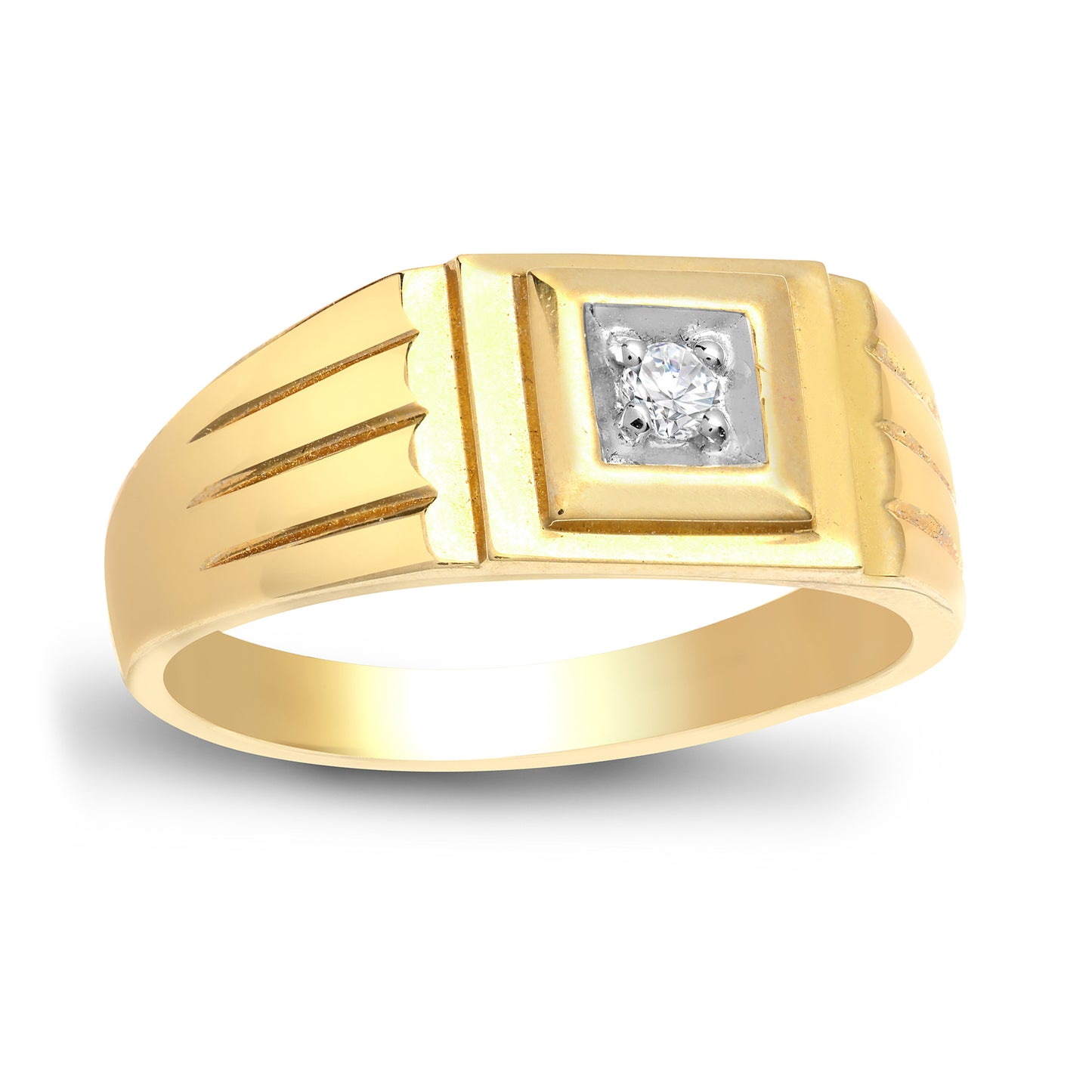 Mens 9ct Gold  0.11ct Diamond Solitaire Signet Ring 9mm - 9R510