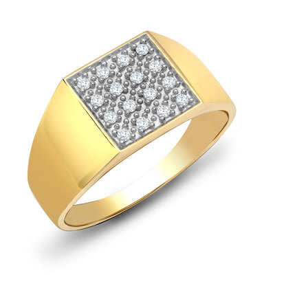 Mens 9ct Gold  0.25ct Diamond Square Cluster Signet Ring 11mm - 9R515