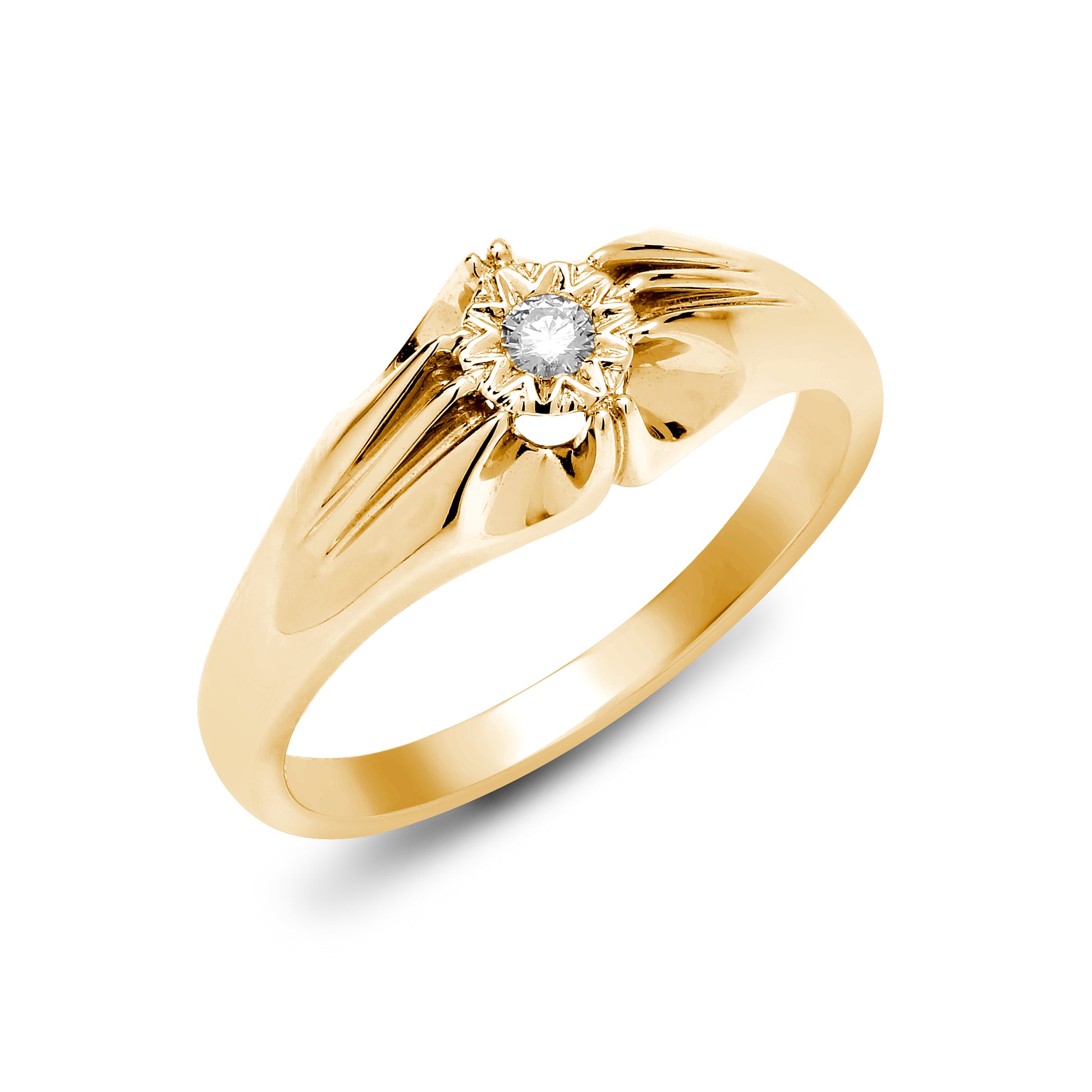 Mens 9ct Gold  0.1ct Diamond Gypsy Solitaire Ring 8mm - 9R523