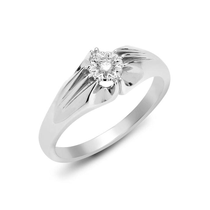 Mens 9ct White Gold  0.1ct Diamond Gypsy Solitaire Ring 8mm - 9R524