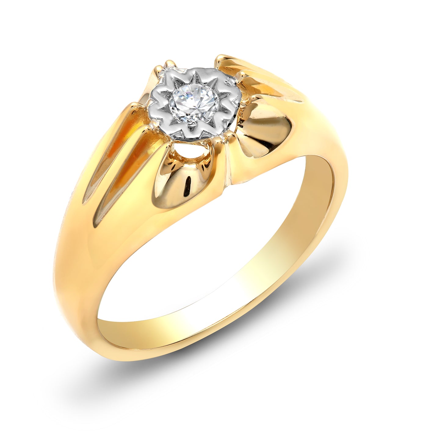 Mens 9ct Gold  0.2ct Diamond Gypsy Solitaire Ring 9mm - 9R525
