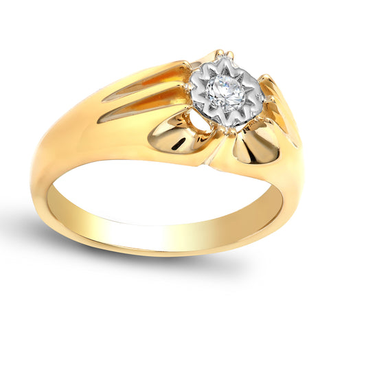 Mens 9ct Gold  0.2ct Diamond Gypsy Solitaire Ring 9mm - 9R525