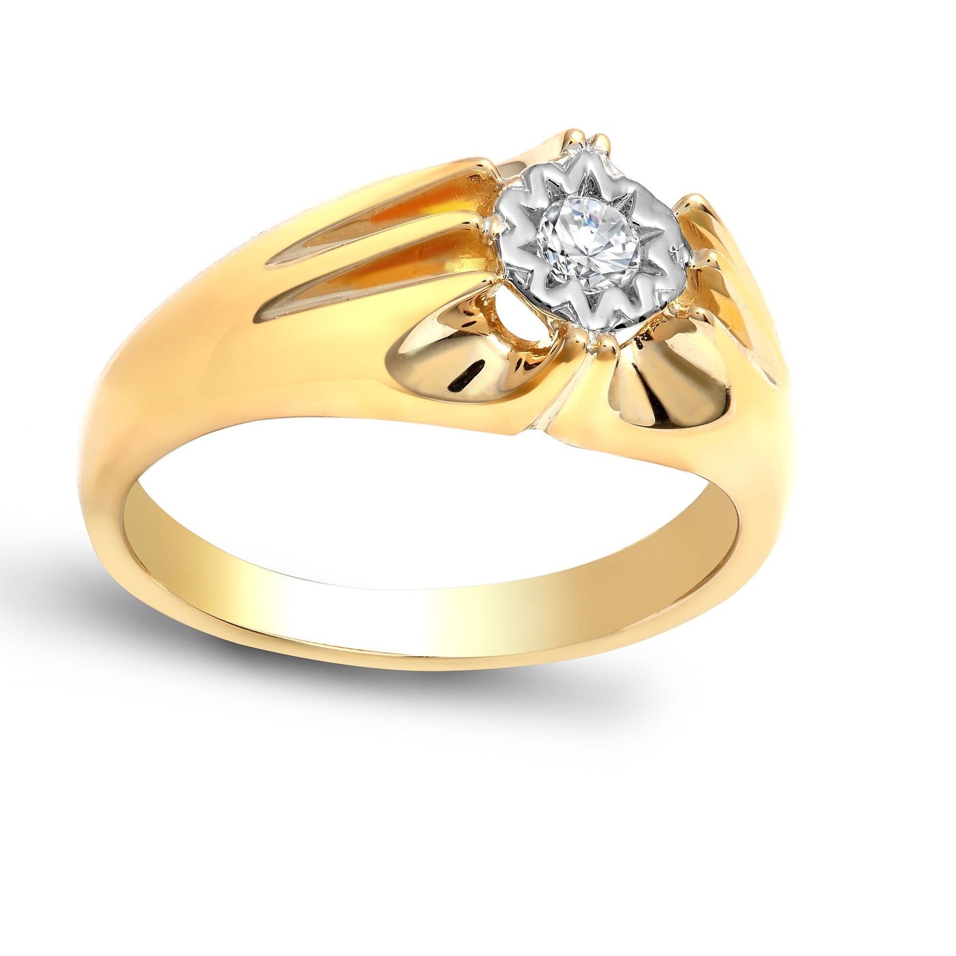 Mens 9ct Gold  0.2ct Diamond Gypsy Solitaire Ring 9mm - 9R525