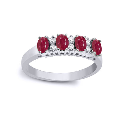 9ct White Gold  Diamond Red Ruby Quadrilogy Eternity Ring 4mm - 9R529