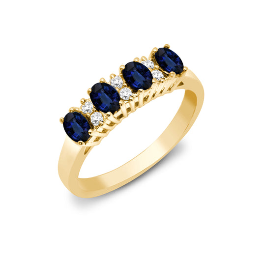 9ct Gold  Diamond Blue Sapphire Quadrilogy Eternity Ring 4mm - 9R530