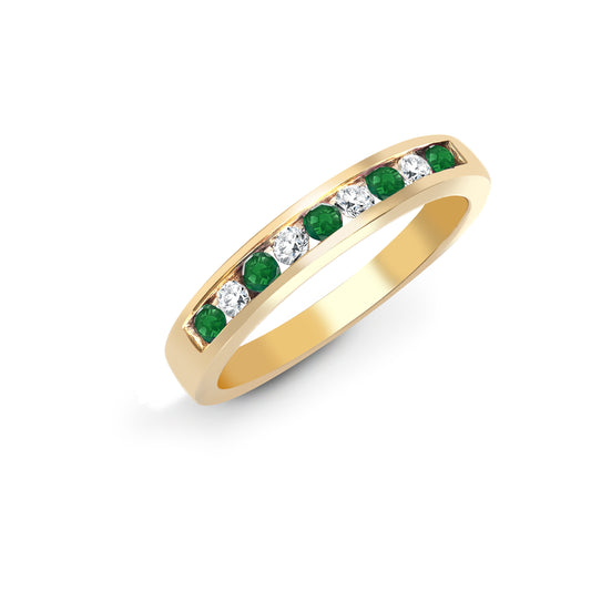 9ct Gold  Diamond Green Emerald Dainty Band Eternity Ring 4mm - 9R534