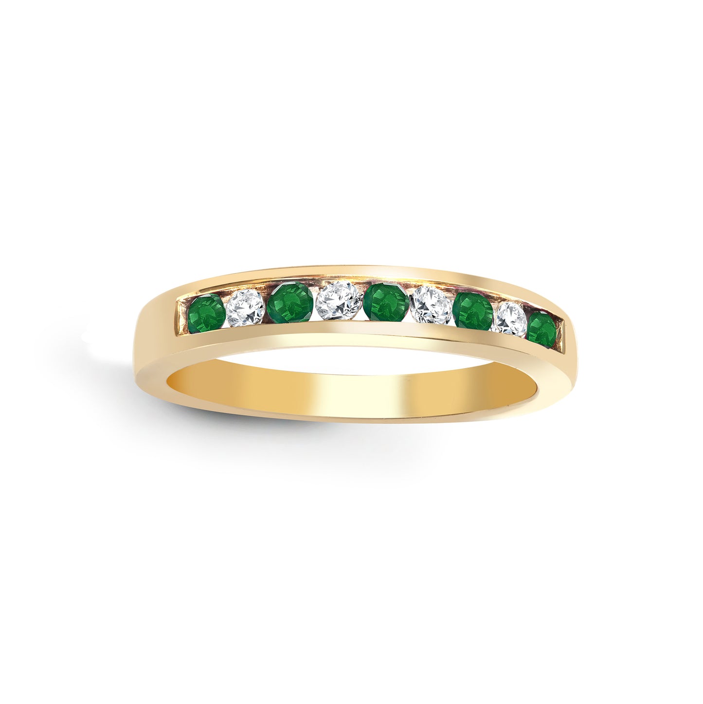 9ct Gold  Diamond Green Emerald Dainty Band Eternity Ring 4mm - 9R534