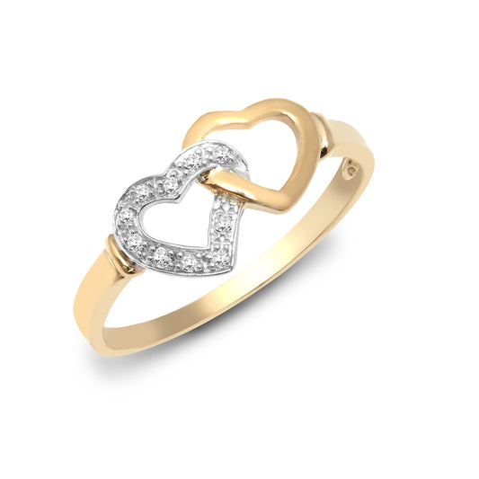 9ct Gold  0.05ct Diamond Interlocked Love Heart Cocktail Ring 9mm - 9R537