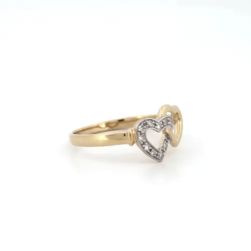 9ct Gold  0.05ct Diamond Interlocked Love Heart Cocktail Ring 9mm - 9R537