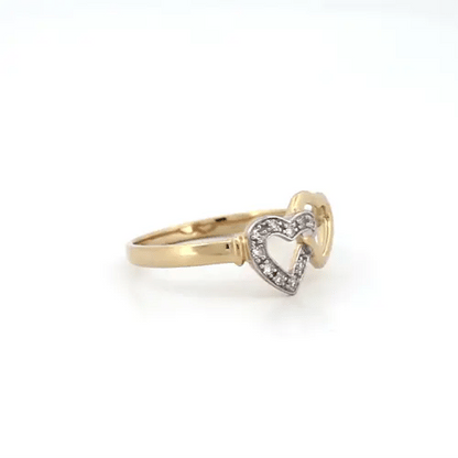 9ct Gold  0.05ct Diamond Interlocked Love Heart Cocktail Ring 9mm - 9R537