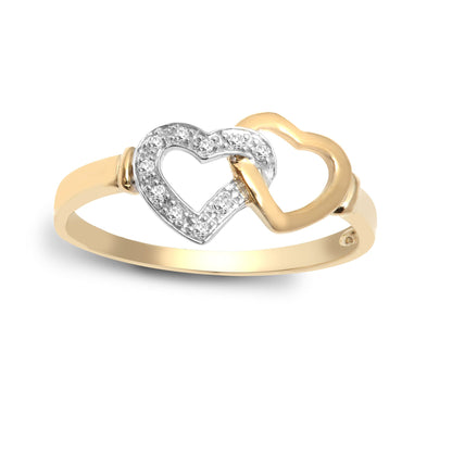 9ct Gold  0.05ct Diamond Interlocked Love Heart Cocktail Ring 9mm - 9R537