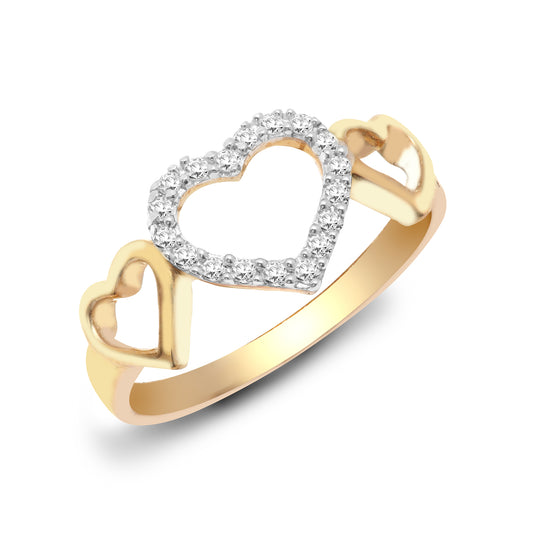 9ct Gold  0.13ct Diamond Trilogy Love Heart Cocktail Ring 9mm - 9R539