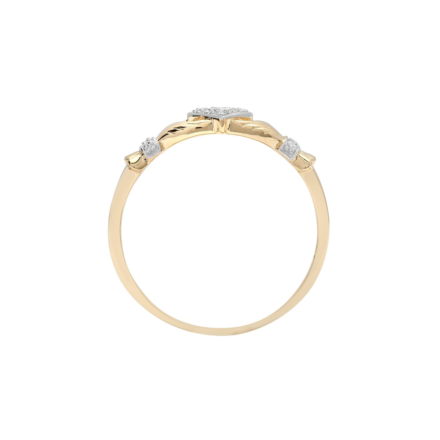 9ct Gold  Diamond Claddagh fáinne Chladaigh Cocktail Ring 10mm - 9R540