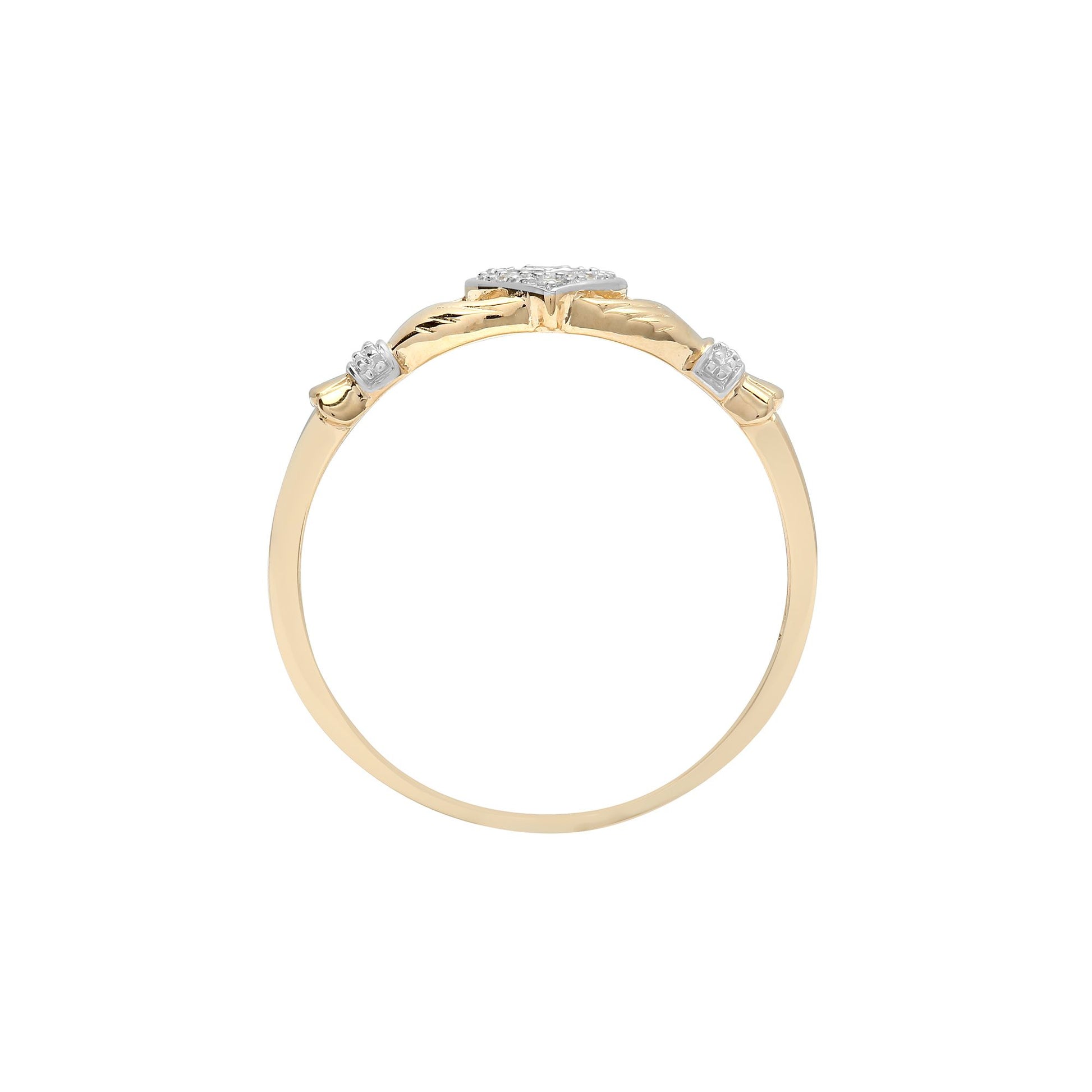 9ct Gold  Diamond Claddagh fáinne Chladaigh Cocktail Ring 10mm - 9R540