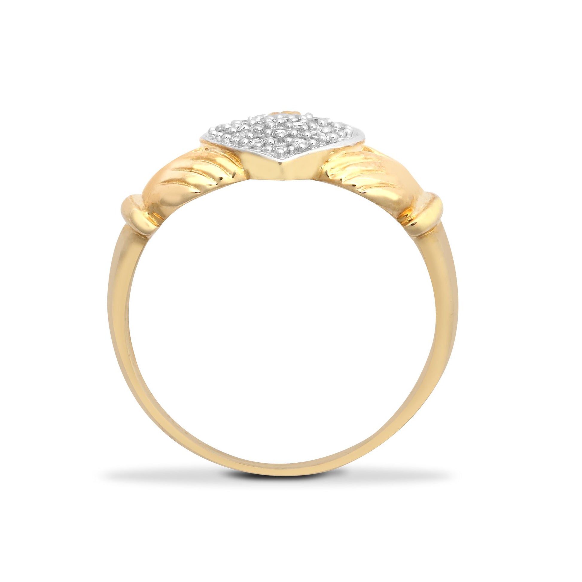 9ct Gold  Diamond Claddagh fáinne Chladaigh Cocktail Ring 13mm - 9R541