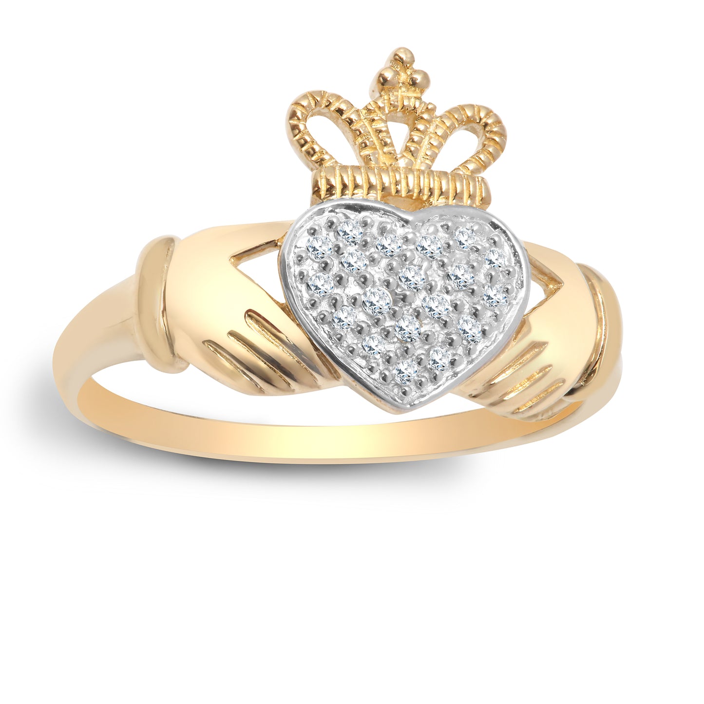 9ct Gold  Diamond Claddagh fáinne Chladaigh Cocktail Ring 13mm - 9R541