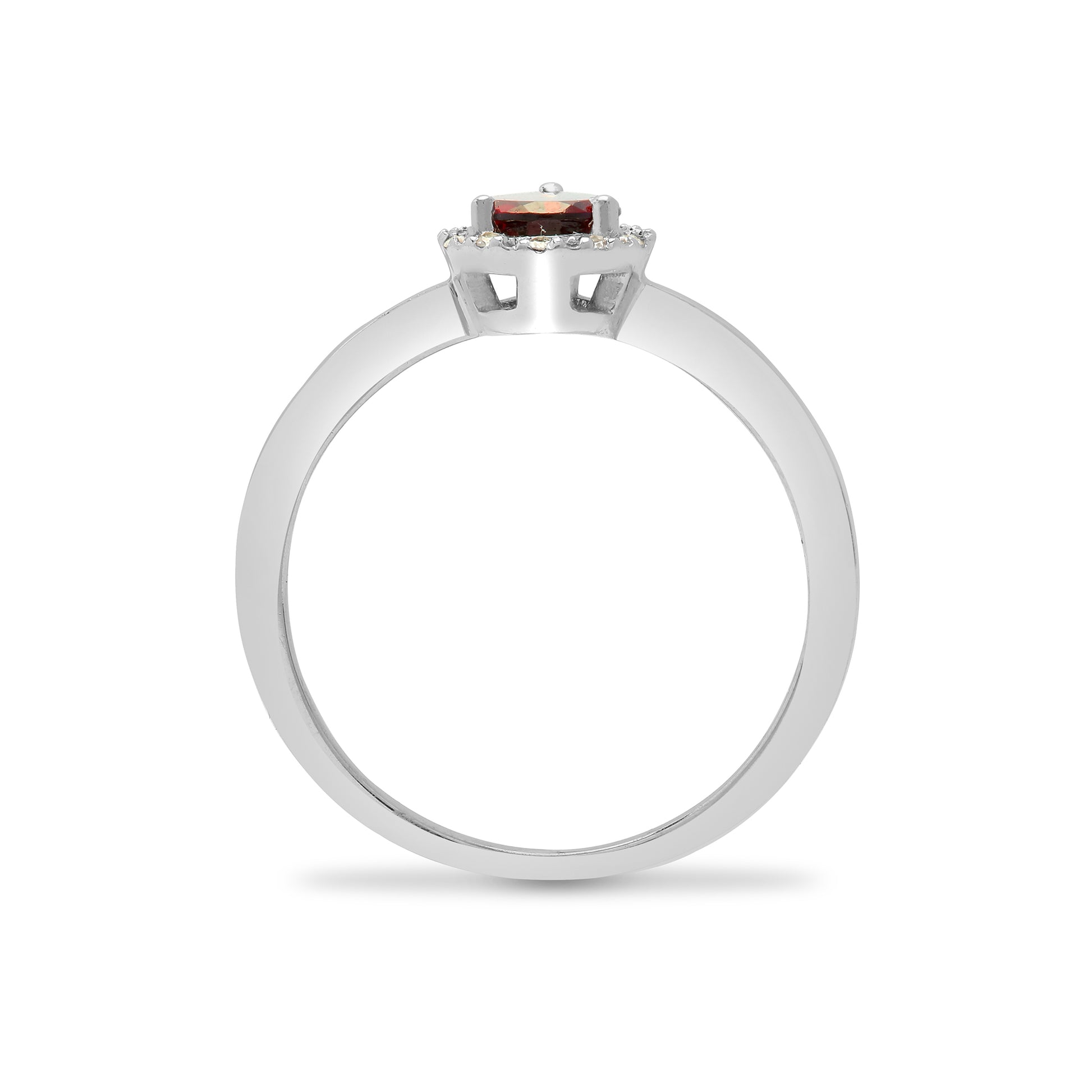 9ct White Gold  Diamond Red Garnet Halo Cluster Ring 10mm - 9R608