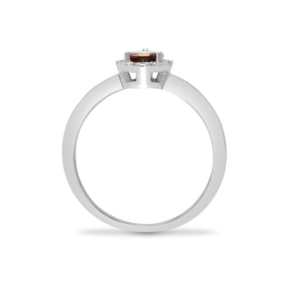 9ct White Gold  Diamond Red Garnet Halo Cluster Ring 10mm - 9R608