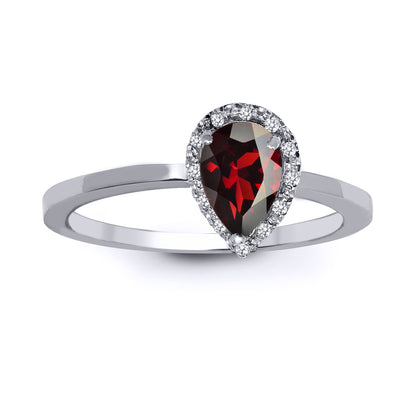 9ct White Gold  Diamond Red Garnet Halo Cluster Ring 10mm - 9R608