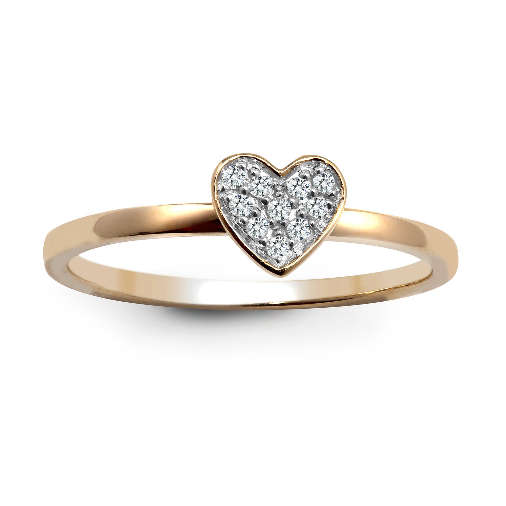 9ct Gold  Diamond Solitaire-style Love Heart Cluster Ring 6mm - 9R611