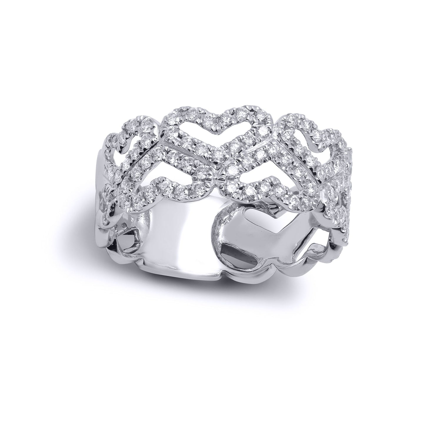 9ct White Gold  0.6ct Diamond Love Heart Zig Zag Eternity Ring 8mm - 9R637