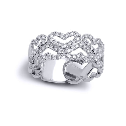 9ct White Gold  0.6ct Diamond Love Heart Zig Zag Eternity Ring 8mm - 9R637