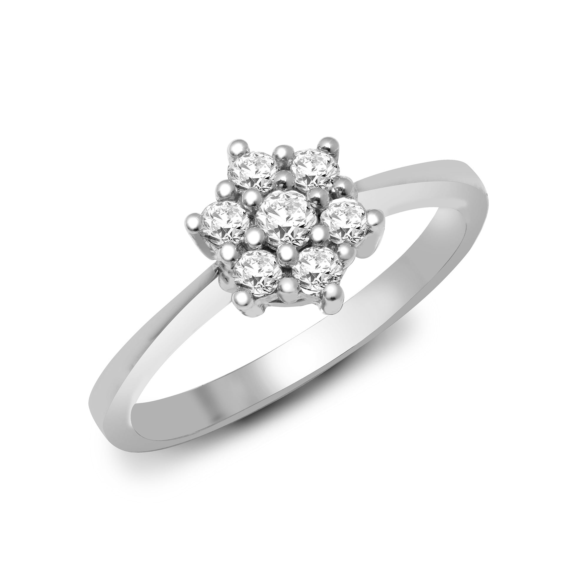 9ct White Gold  0.33ct Diamond 7 Stone Daisy Cluster Ring 9mm - 9R644