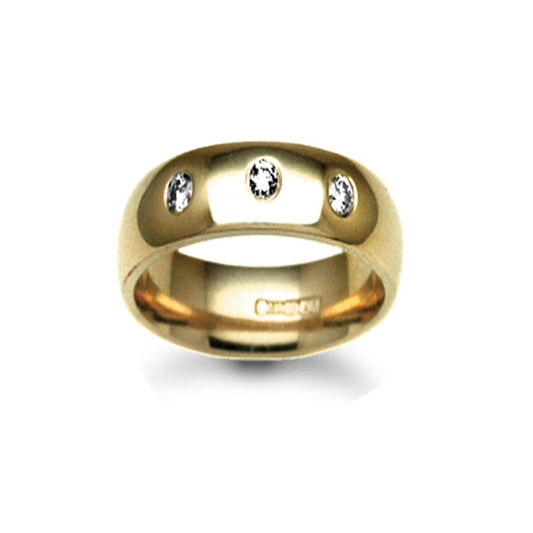9ct Gold  7mm Court Diamond set 30pts Trilogy Wedding Ring - 9W003-7