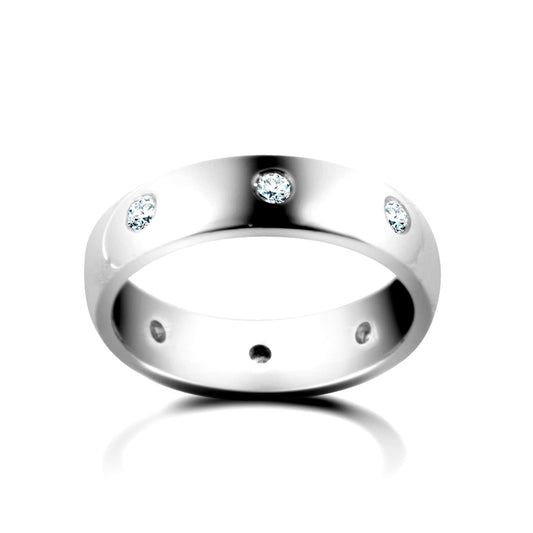 9ct White Gold  3mm Court Diamond set 16pts Eternity Wedding Ring - 9W006-3