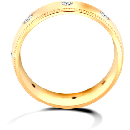 9ct Gold  4mm Court Mill-Grain Diamond 24pts Eternity Wedding Ring - 9W015-4
