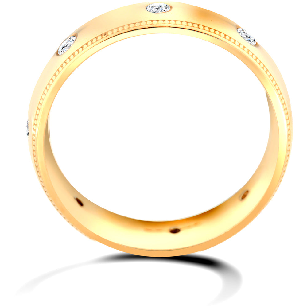 9ct Gold  6mm Court Mill-Grain Diamond 40pts Eternity Wedding Ring - 9W015-6