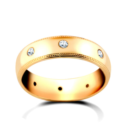 9ct Gold  6mm Court Mill-Grain Diamond 40pts Eternity Wedding Ring - 9W015-6