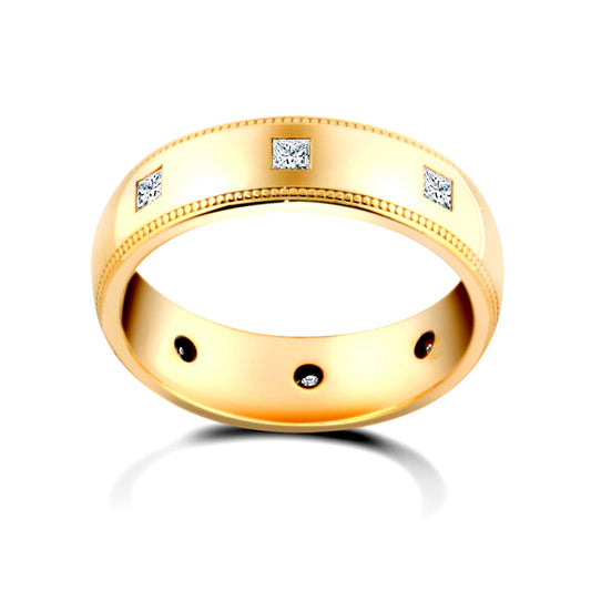 9ct Gold  6mm Court Mill-Grain Diamond 40pts Eternity Wedding Ring - 9W021-6