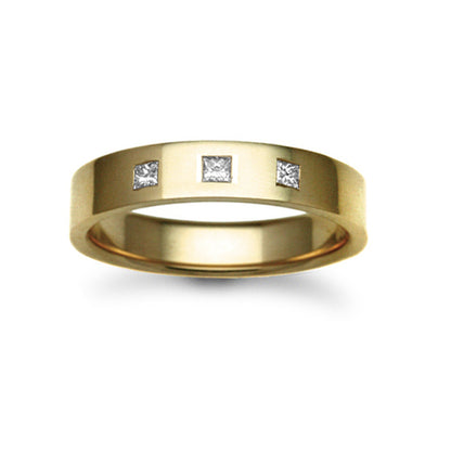 9ct Gold  5mm Flat Court Diamond 21pts Trilogy Wedding Ring - 9W029-5