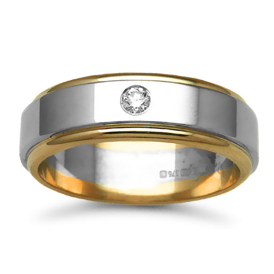 9ct Yellow & White Gold  7mm Flat Diamond 10pt Wedding Ring - 9W038-7