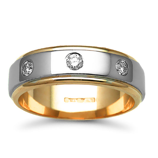 9ct 2-Colour Gold  7mm Flat Diamond 30pt Trilogy Wedding Ring - 9W039-7