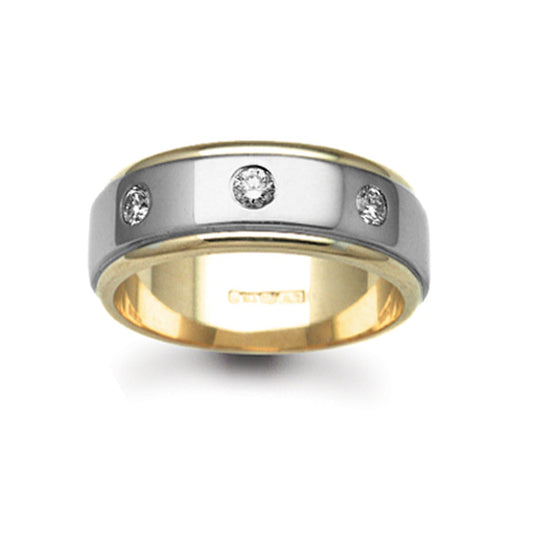 9ct 2-Colour Gold  8mm Flat Diamond 30pt Trilogy Wedding Ring - 9W039-8