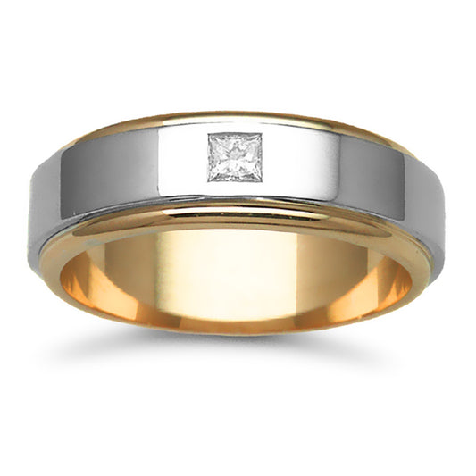 9ct Yellow & White Gold  7mm Flat Diamond 15pt Wedding Ring - 9W040-7