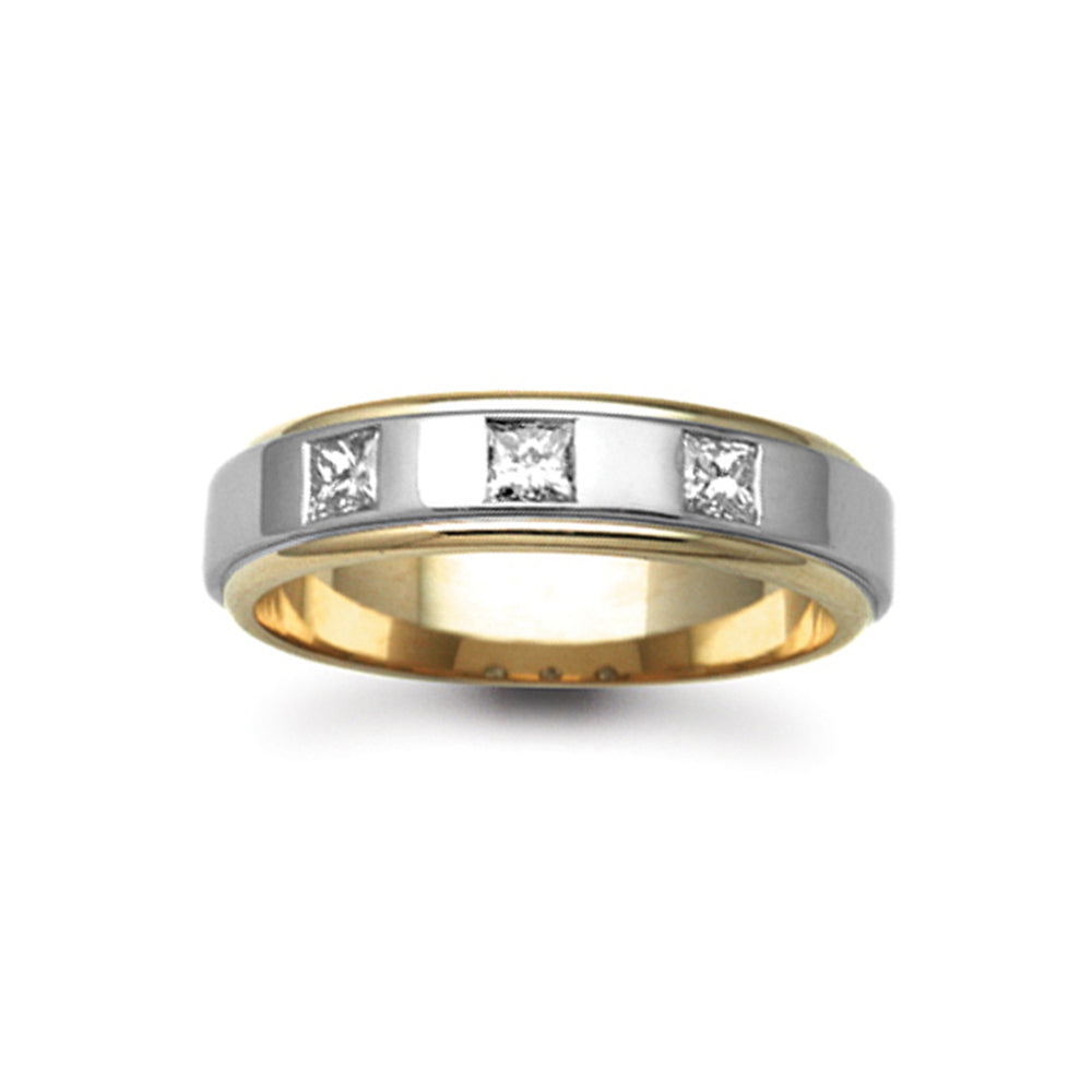 9ct 2-Colour Gold  6mm Flat Diamond 45pt Trilogy Wedding Ring - 9W041-6