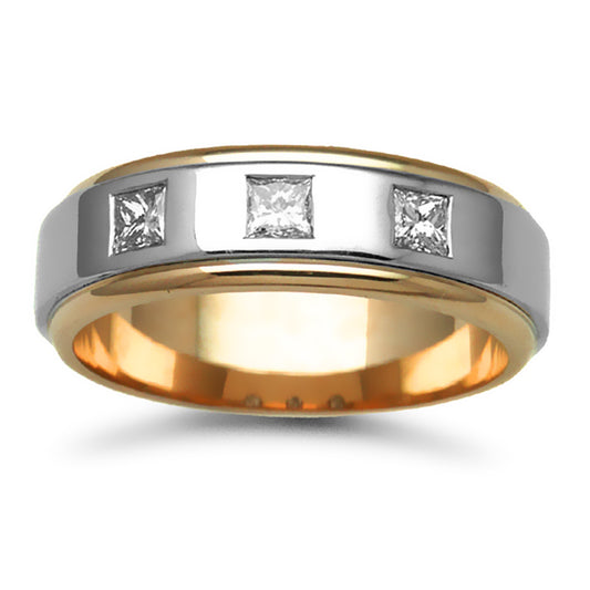 9ct 2-Colour Gold  7mm Flat Diamond 45pt Trilogy Wedding Ring - 9W041-7