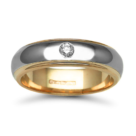9ct Yellow & White Gold  6mm D-Shape Diamond 10pt Wedding Ring - 9W042-6