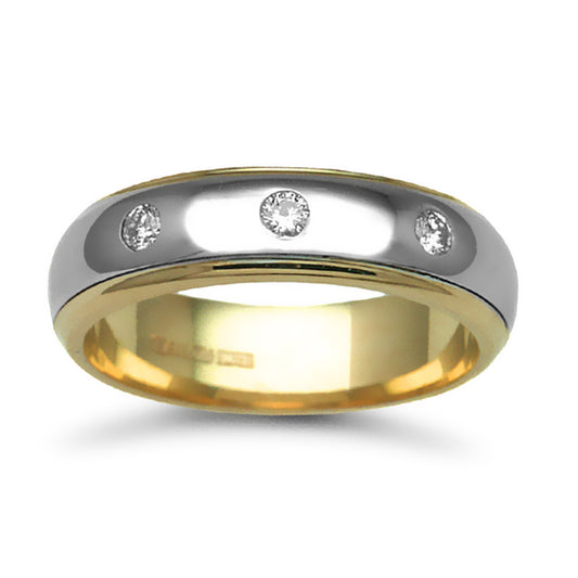 9ct 2-Colour Gold  6mm D-Shape Diamond 15pt Trilogy Wedding Ring - 9W043-6