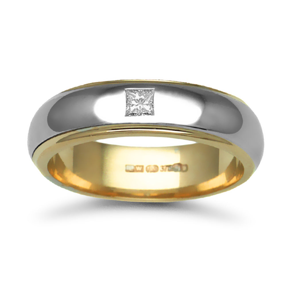 9ct Yellow & White Gold  6mm D-Shape Diamond 10pt Wedding Ring - 9W044-6