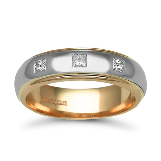 9ct 2-Colour Gold  6mm D-Shape Diamond 27pt Trilogy Wedding Ring - 9W045-6