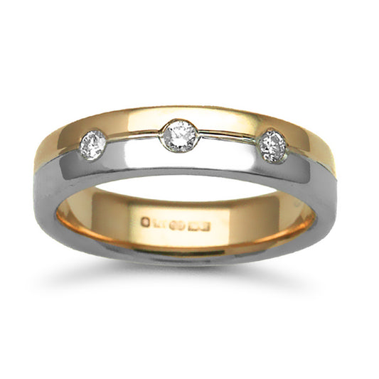 9ct 2-Colour Gold  5mm Flat Court Diamond 15pt Wedding Ring - 9W048-5