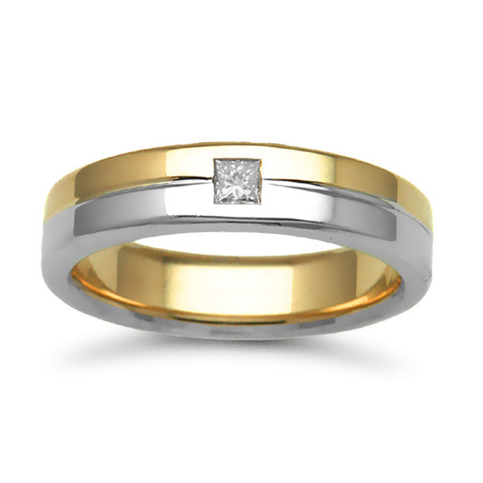 9ct Yellow White Gold  5mm Flat Court Diamond 10pt Wedding Ring - 9W050-5